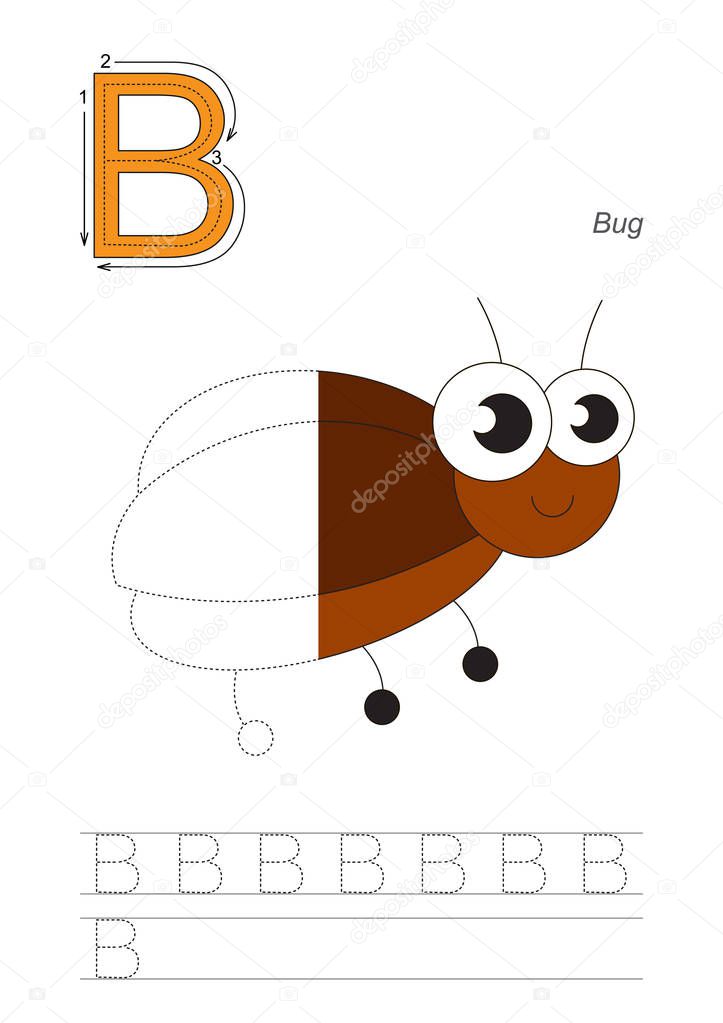 Half trace game for letter B. Funny Beetle.