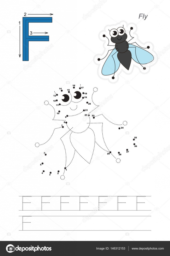 Игра Чисел Для Письма F. Fly. Векторное Изображение.