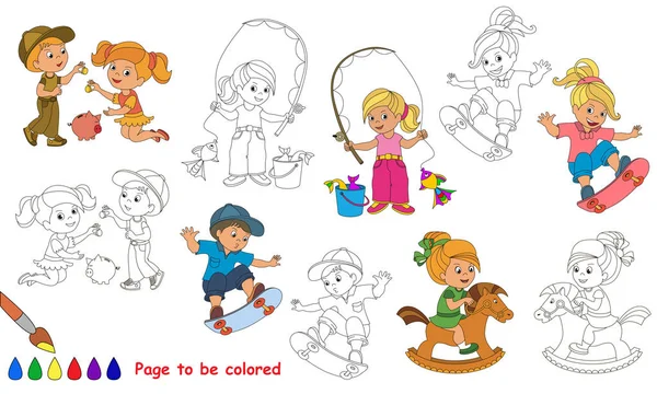 Juegos de niños de verano de dibujos animados. Página a colorear . — Vector de stock