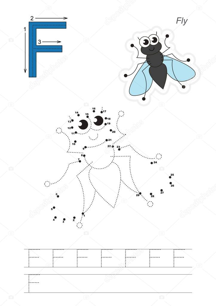 Numbers game for letter F. Fly.