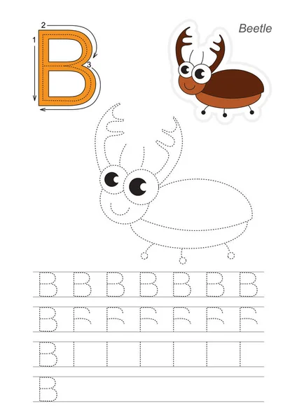 Juego de rastreo para la letra B. Bug . — Vector de stock