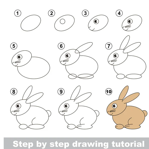 Menggambar tutorial. Hare . - Stok Vektor