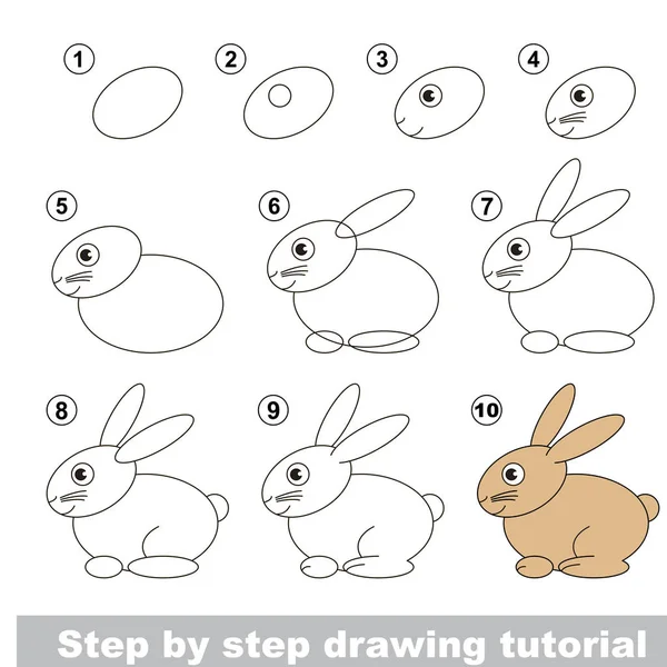 Tutorial di disegno. Lepre . — Vettoriale Stock