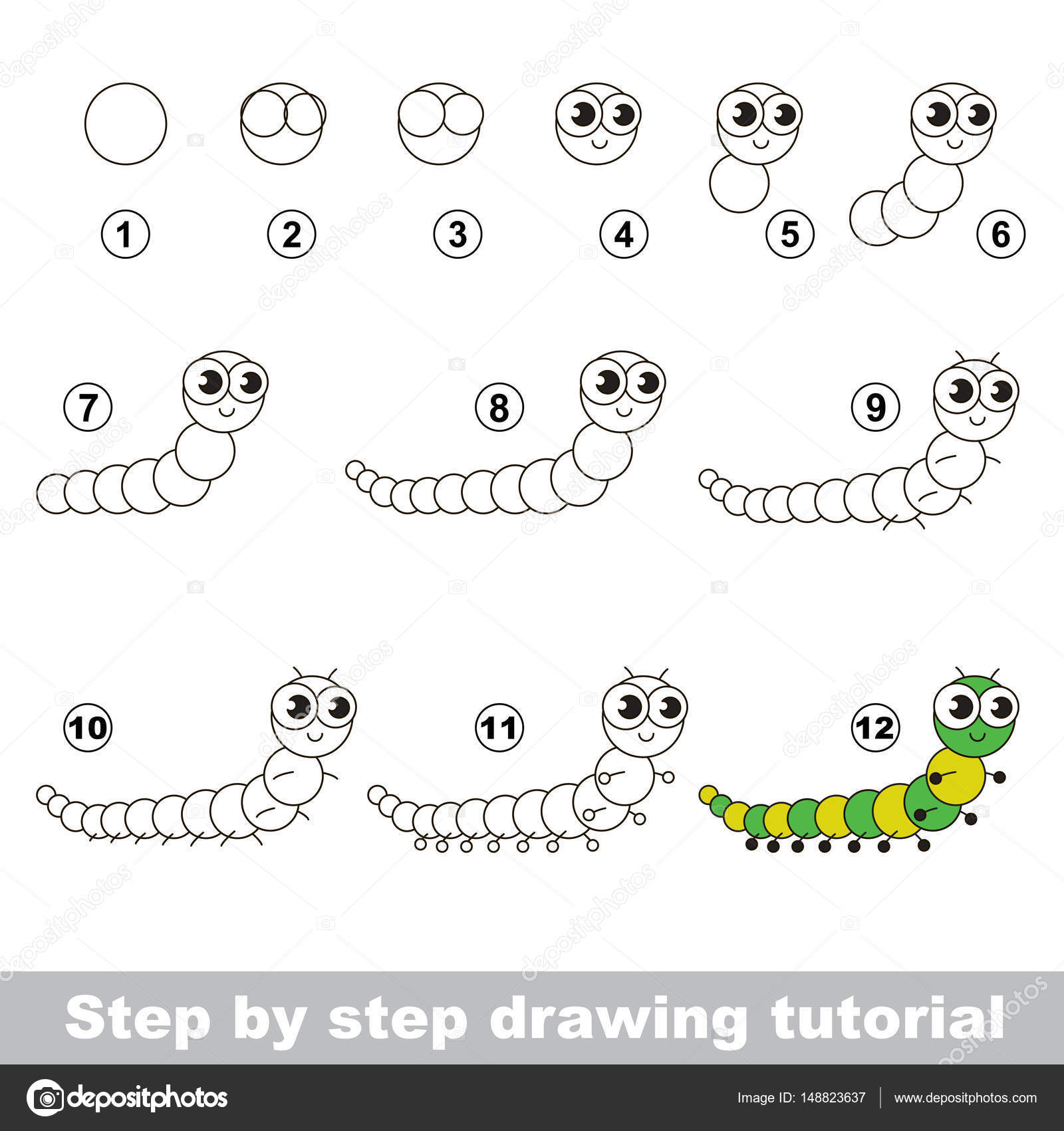 Desenho passo a passo. tutorial de desenho para crianças. nível