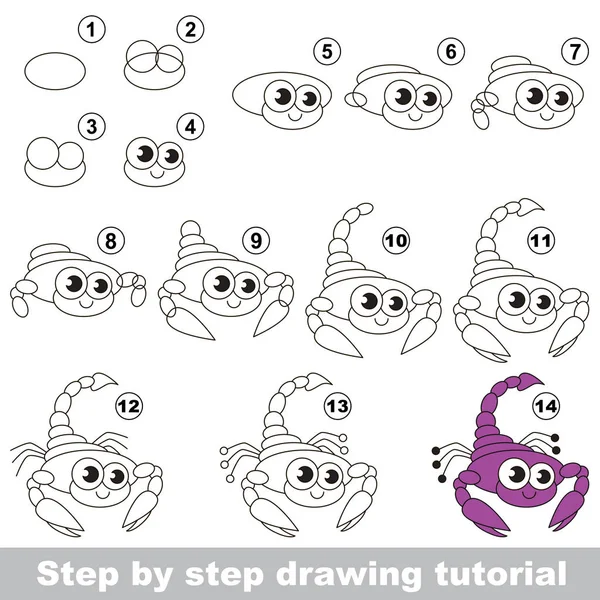 Tutorial de desenho. Escorpião bonito . — Vetor de Stock