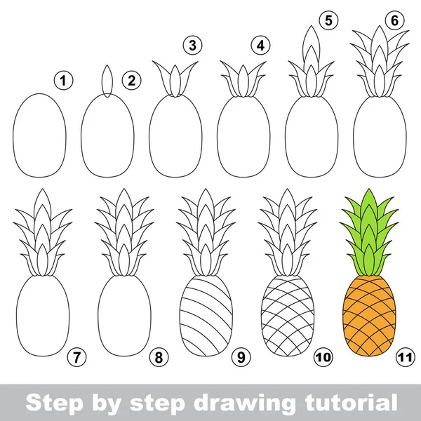 Çizim öğretici. Olgun ananas.