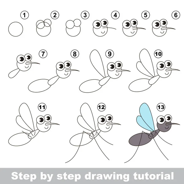 Tutorial di disegno. La zanzara . — Vettoriale Stock