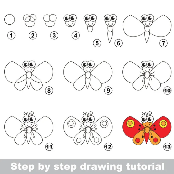 Kupu-kupu. Menggambar tutorial . - Stok Vektor