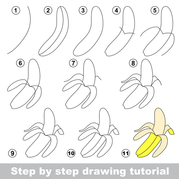 Учебник по рисованию. Банан . — стоковый вектор