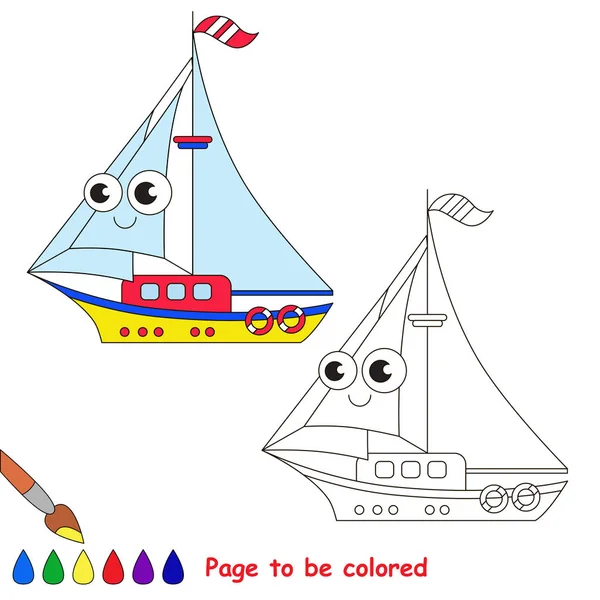 Cartone animato giallo yacht. Pagina da colorare . — Vettoriale Stock