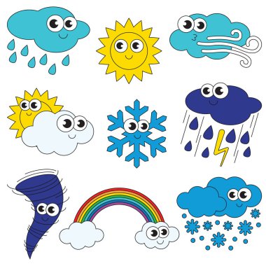 Komik farklı küme, kitap şablonu, anahat grup dijital renklendirme koleksiyonu weathers.
