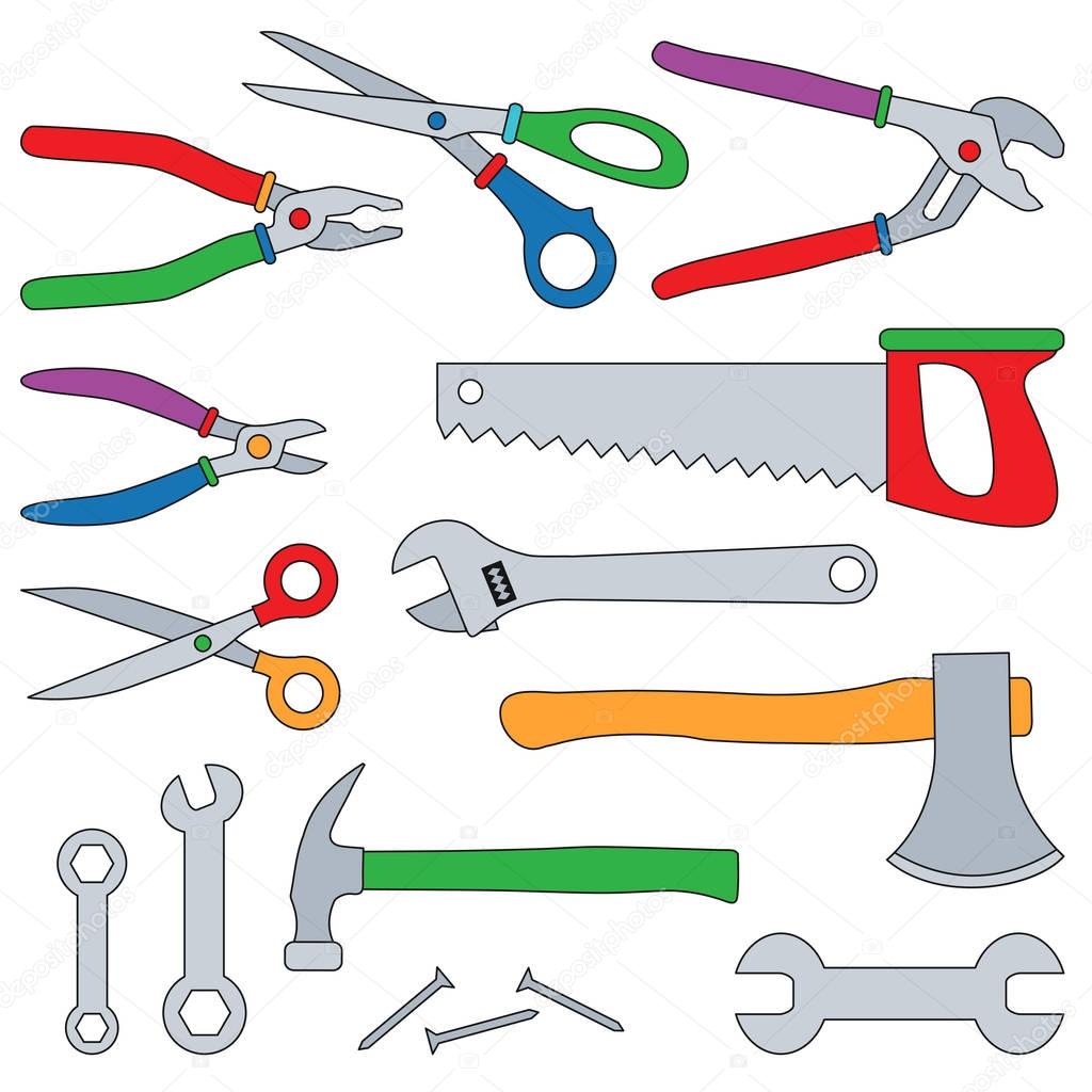 Repair tool set, the collection of coloring book template, the group of outline digital elements.