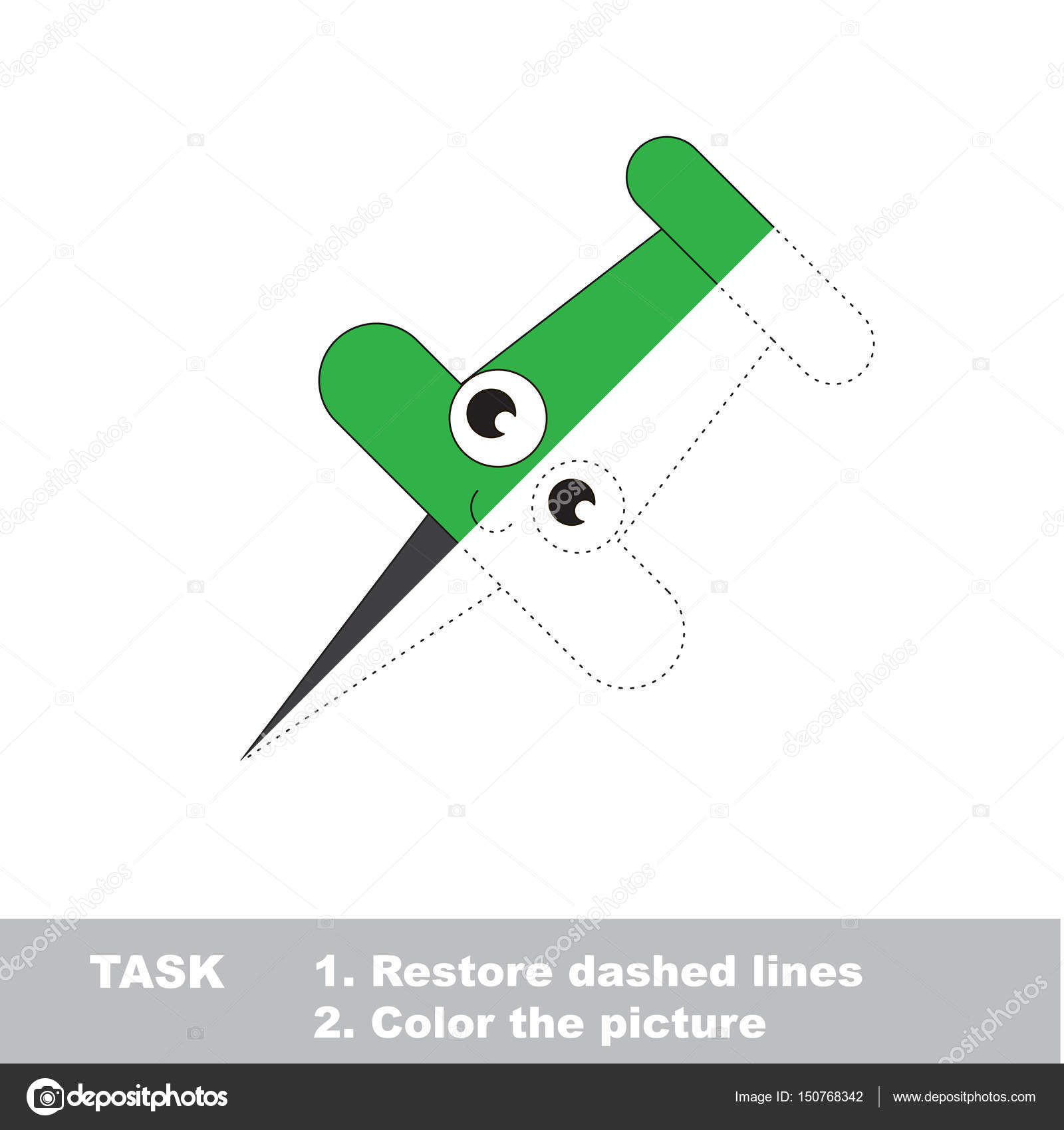 Puntina da disegno divertente verde Puntino per punteggiare gioco educativo per bambini Traccia e la met  incolore di colore — Vettoriali di