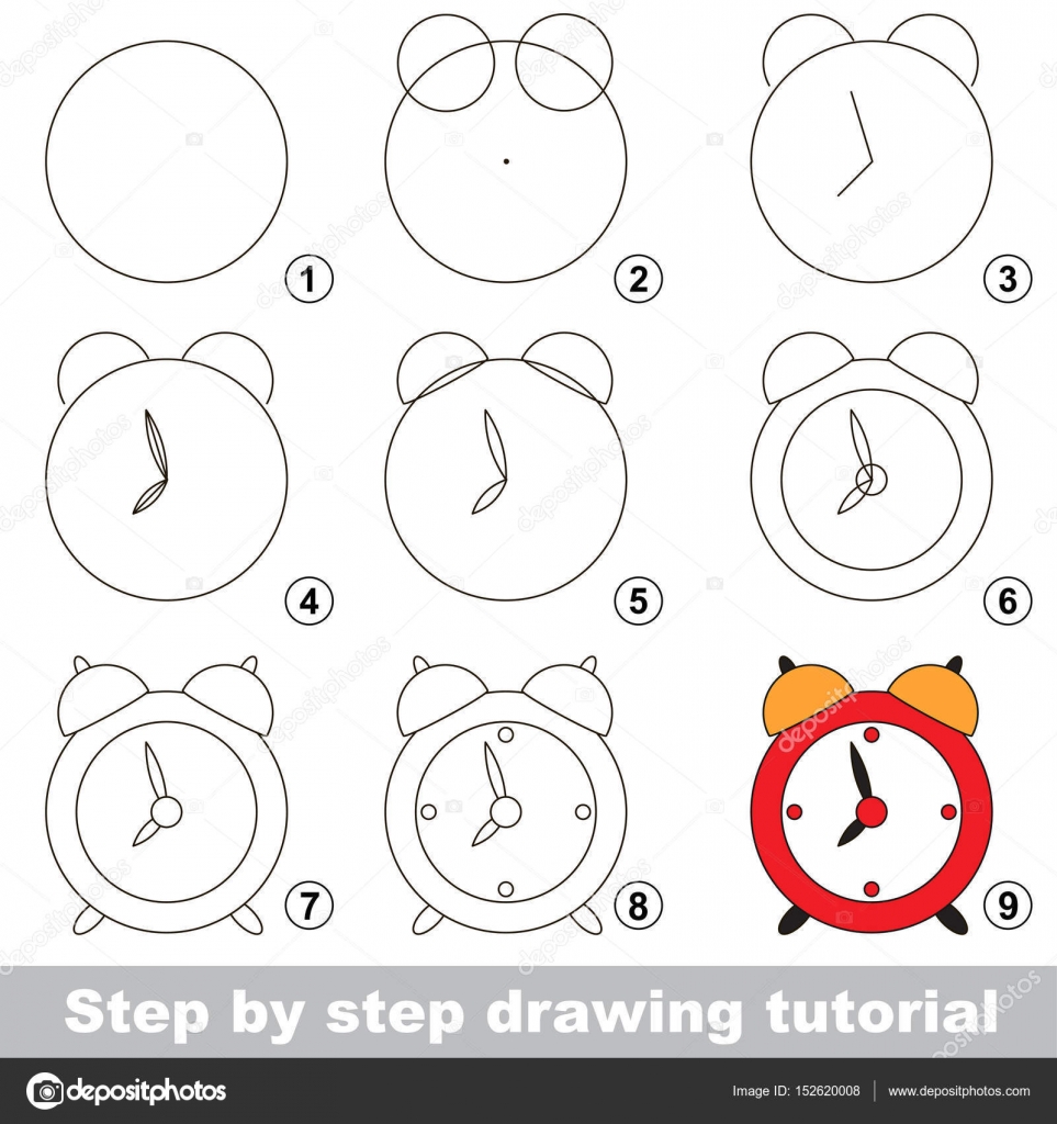 Imagen vectorial reloj rojo simple dibujo infantil de un reloj