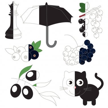 Siyah renk, örnek tarafından yarısı renkli olması için büyük çocuk oyunu.