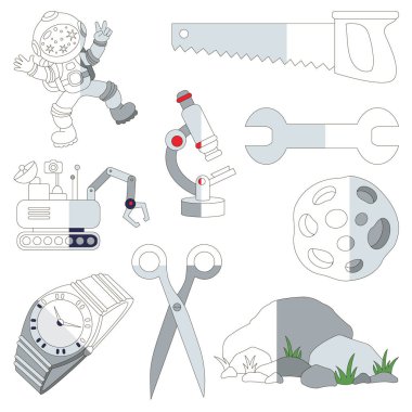 Gri Coor nesneleri, örnek tarafından yarısı renkli olması için büyük çocuk oyunu.