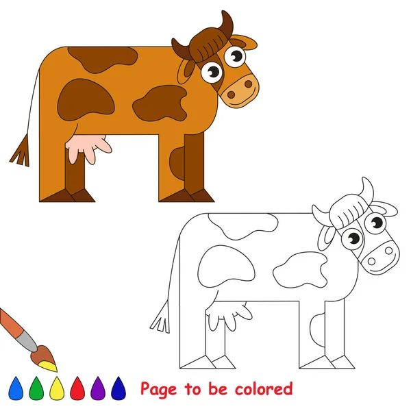 褐色母牛被上色 着色书为学龄前孩子以容易教育的赌博水平 — 图库矢量图片