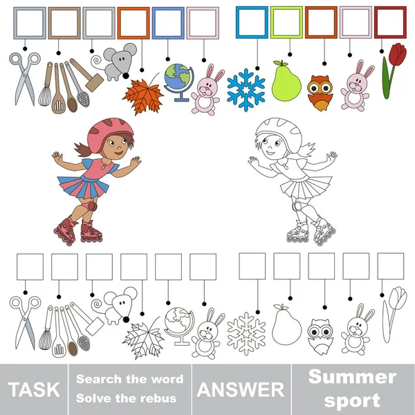 教育益智游戏的孩子 滚子女孩找到隐藏的词夏季运动 — 图库矢量图片