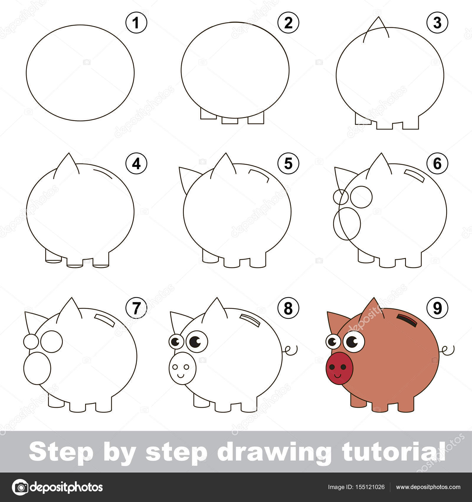 Kid Educação E Jogos - O Tutorial De Desenho Para Crianças Pré-escolares  Com Nível De Jogo Educacional Fácil De Criança, A Escola De Desenho  Engraçado. Como Desenhar Piggy Ilustraciones svg, vectoriales, clip