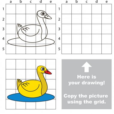 Kullanarak kılavuz çizgileri, okul öncesi çocuk eğitimi kolay oyun düzeyi için basit eğitim oyunu, oyun sarı güzel ördek çizim çocuk resim kopyalama