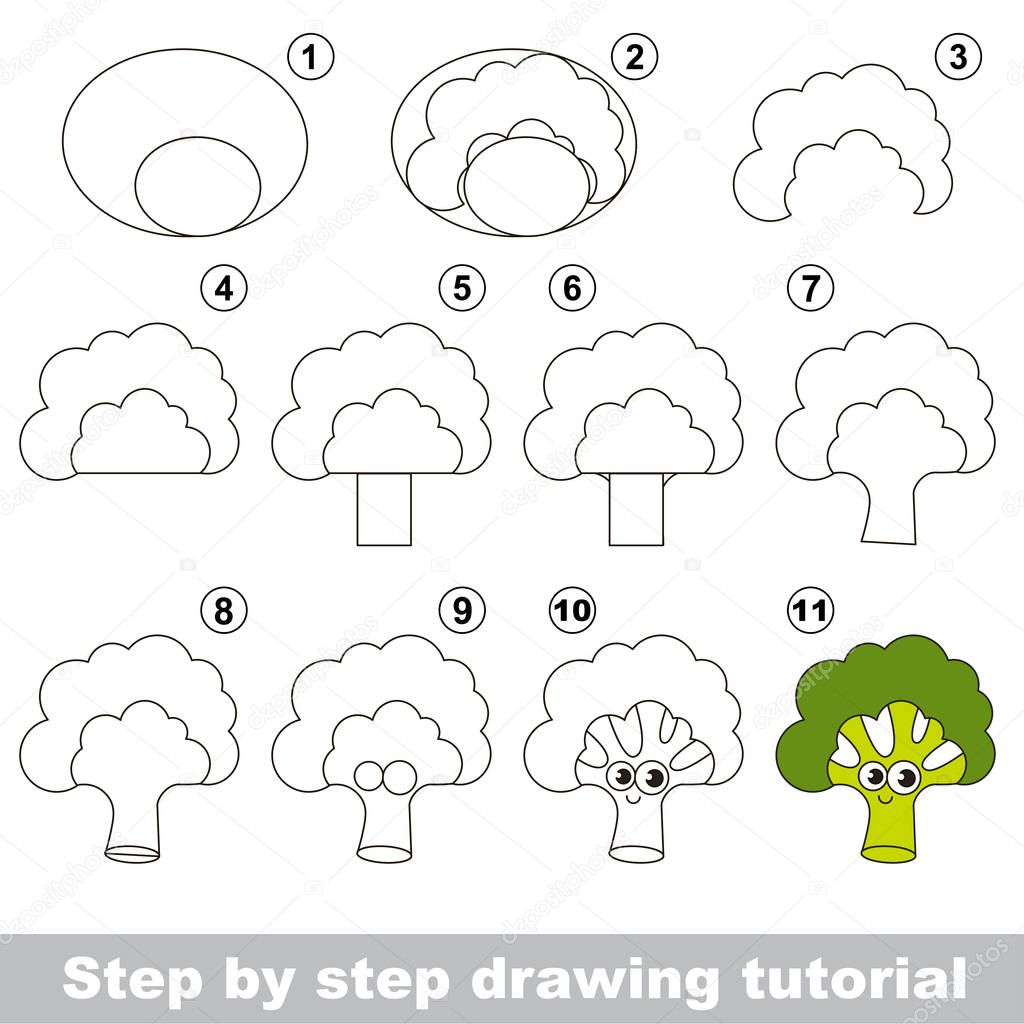 Kid game to develop drawing skill with easy gaming level for preschool kids, drawing educational tutorial for Funny Broccoli