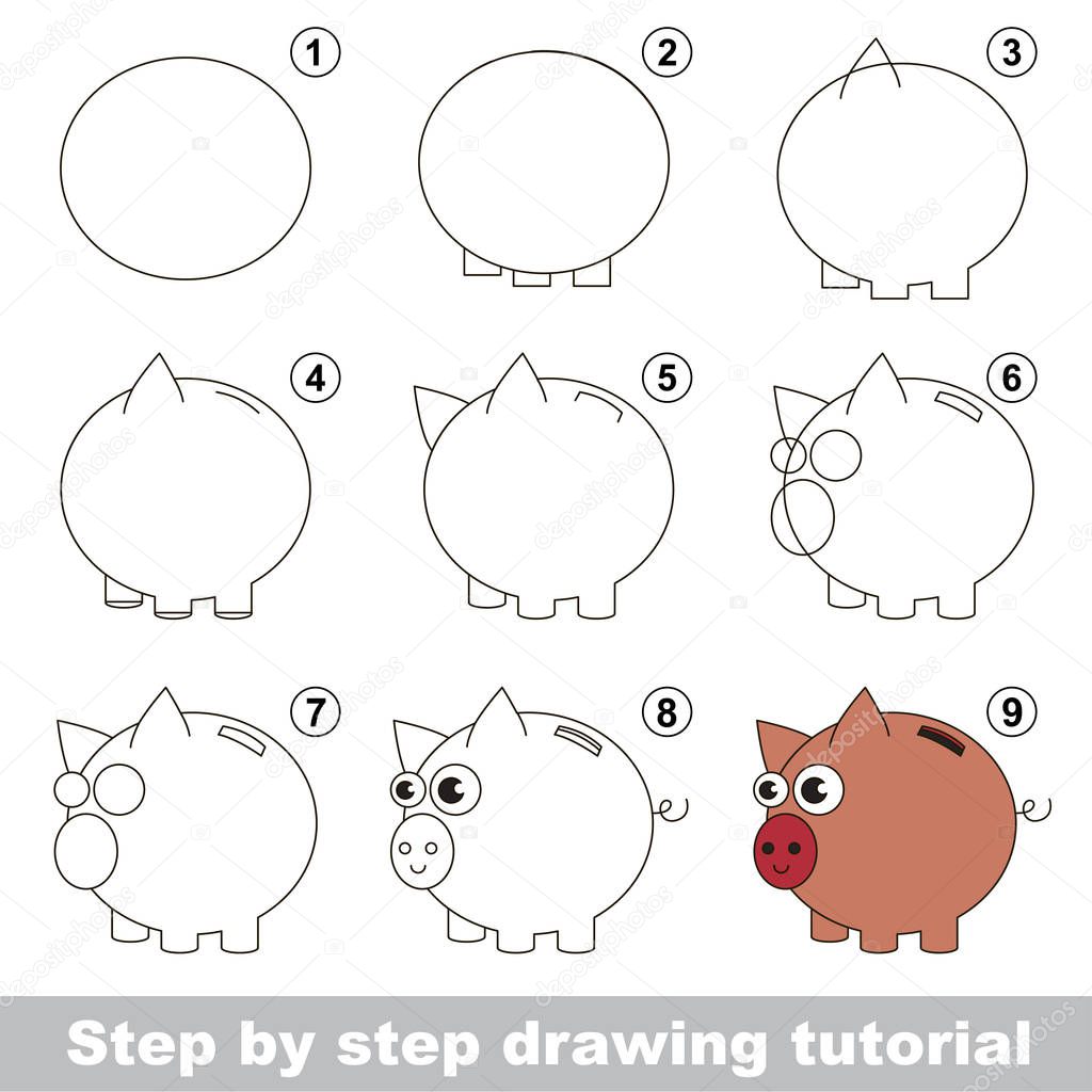 Kid game to develop drawing skill with easy gaming level for preschool kids, drawing educational tutorial for Money Box Piggy Bank