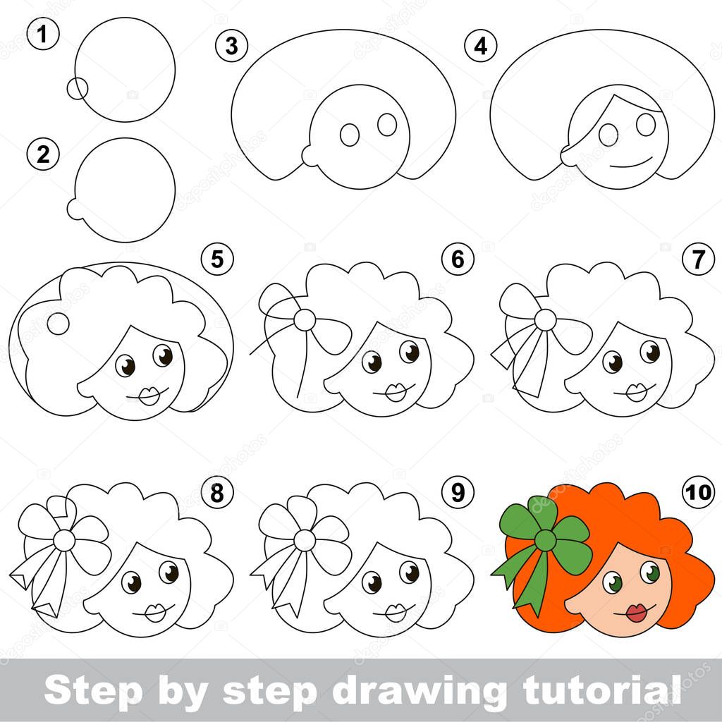 Kid game to develop drawing skill with easy gaming level for preschool kids, drawing educational tutorial for Doll Girl Face