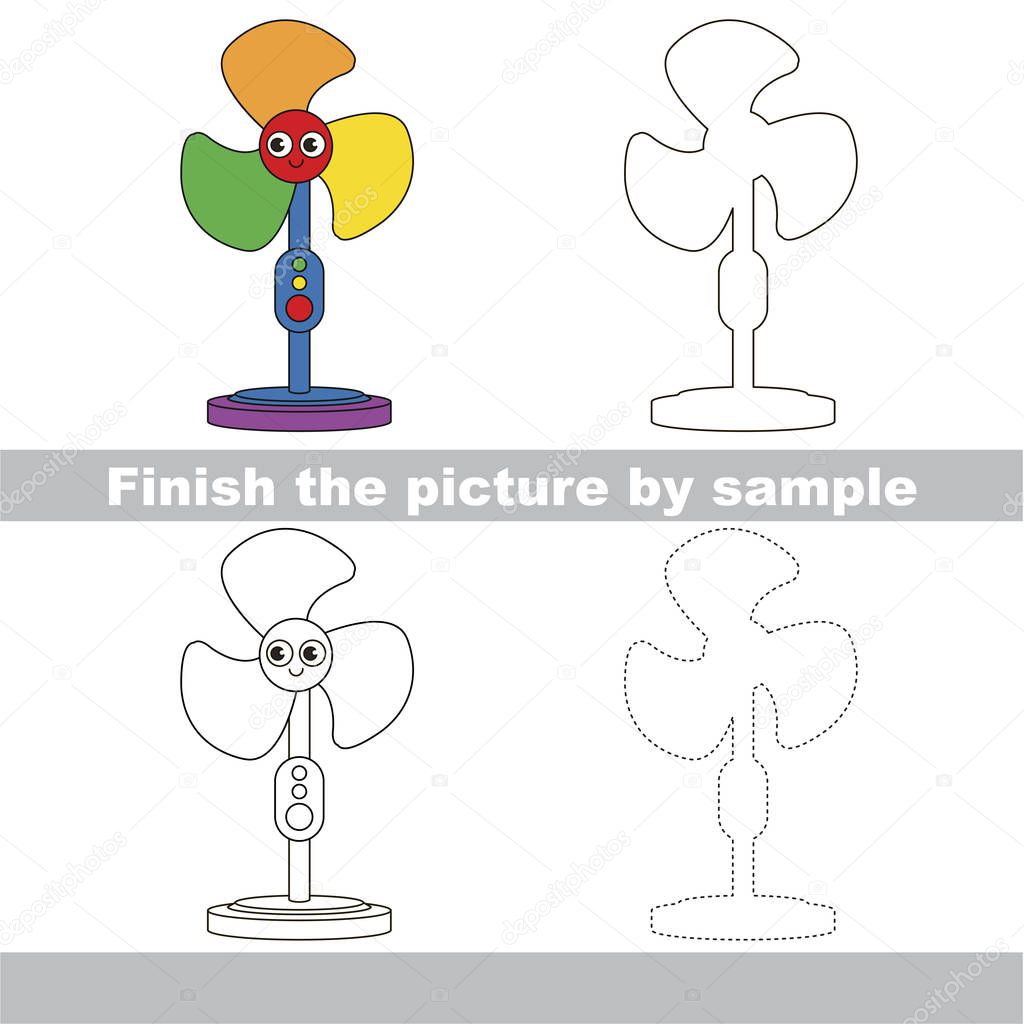 Drawing worksheet for preschool kids with easy gaming level of difficulty, simple educational game for kids to finish the picture by sample and draw the Cute Fan
