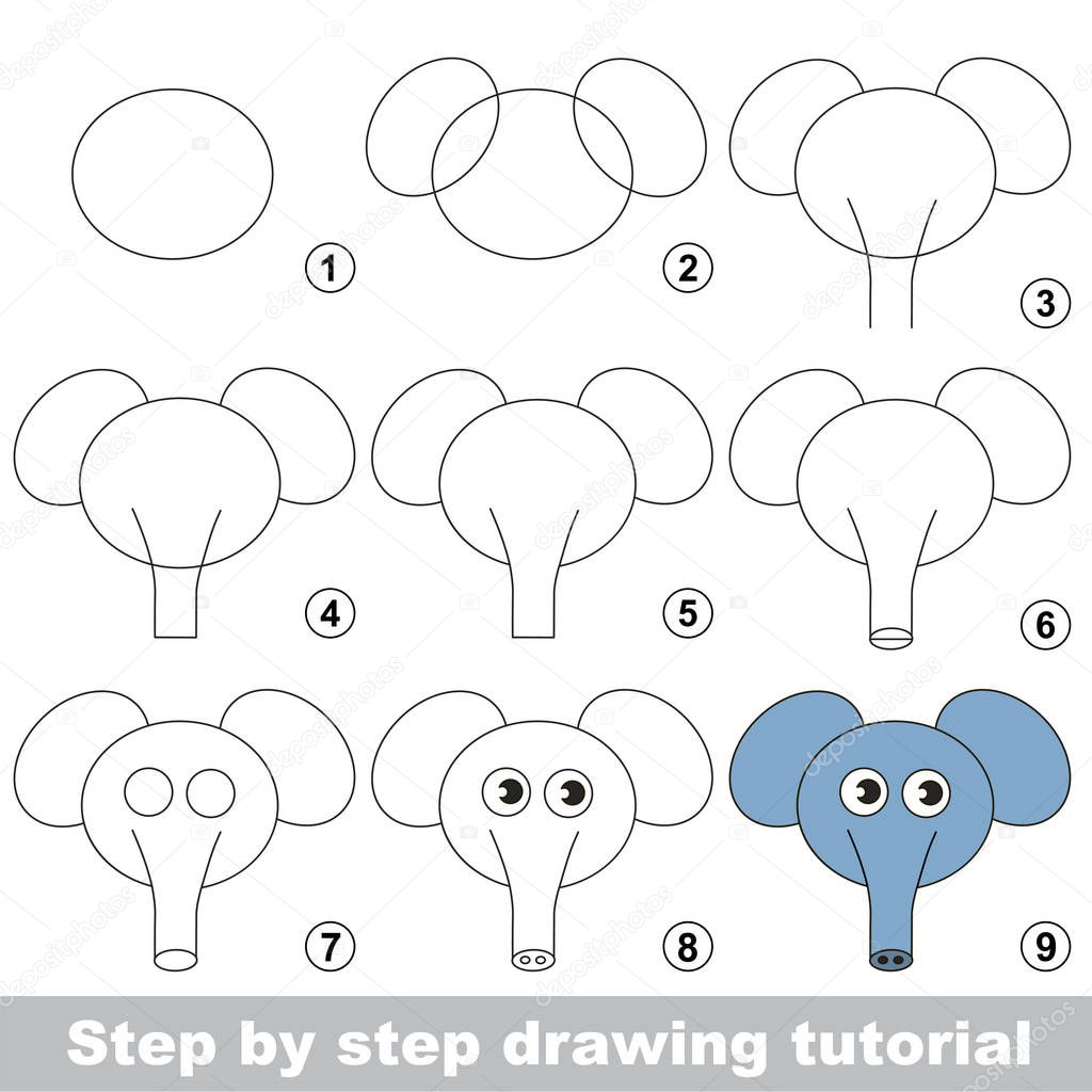 Kid game to develop drawing skill with easy gaming level for preschool kids, drawing educational tutorial for Elephant Head