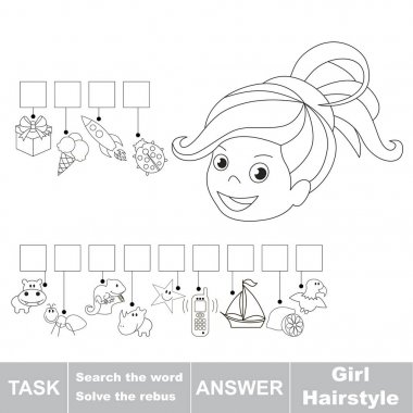Eğitim bulmaca çocuklar için oyun. Kız saç modeli gizli kelime