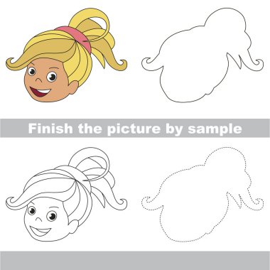 Zorluk, basit eğitim oyun çocuklar için örnek tarafından resmi bitirmek ve Blondy kızlar saç stili çizmek için kolay oyun seviyesi ile okul öncesi çocuklar için çalışma çizim