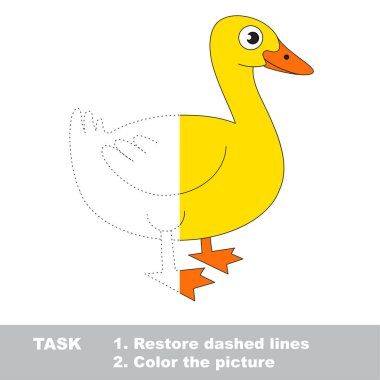 Sarı çiftlik ördek. Nokta nokta eğitim oyun çocuklar için.