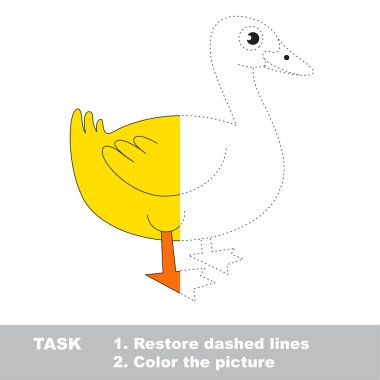 Sarı çiftlik ördek. Nokta nokta eğitim oyun çocuklar için.