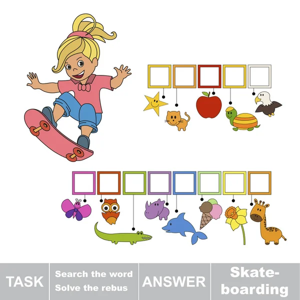 Jeu Puzzle Éducatif Pour Les Enfants Trouver Mot Caché Skateboard — Image vectorielle