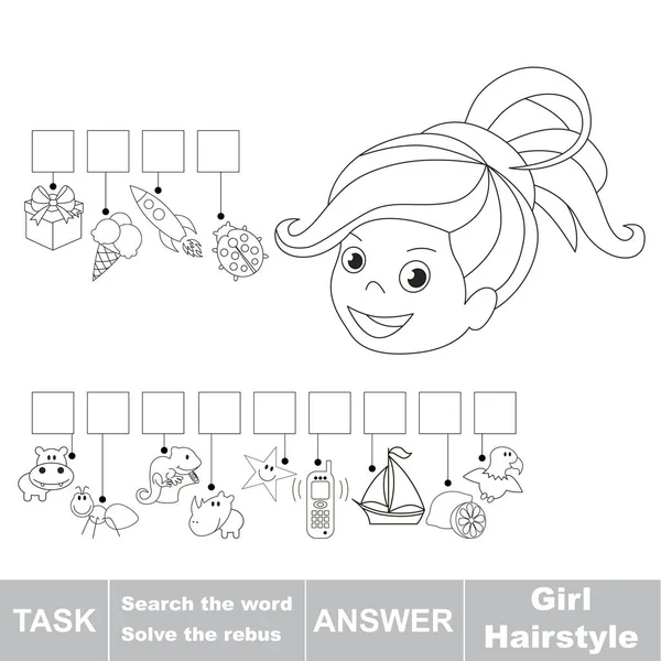 教育益智游戏的孩子 查找隐藏词女孩发型 免版税图库矢量图片