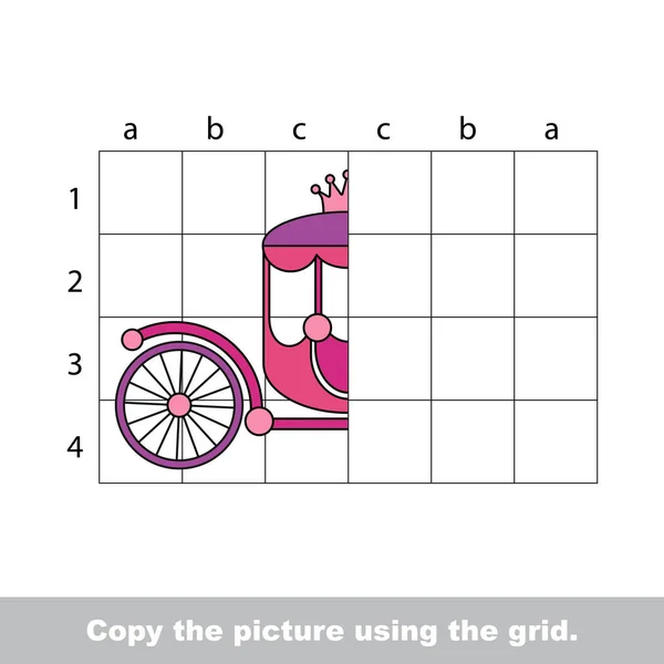 Simmetry 图片使用网格销售 矢量儿童教育游戏学龄前儿童 绘图教程与轻松的游戏水平 一半粉红色的公主战车 免版税图库矢量图片