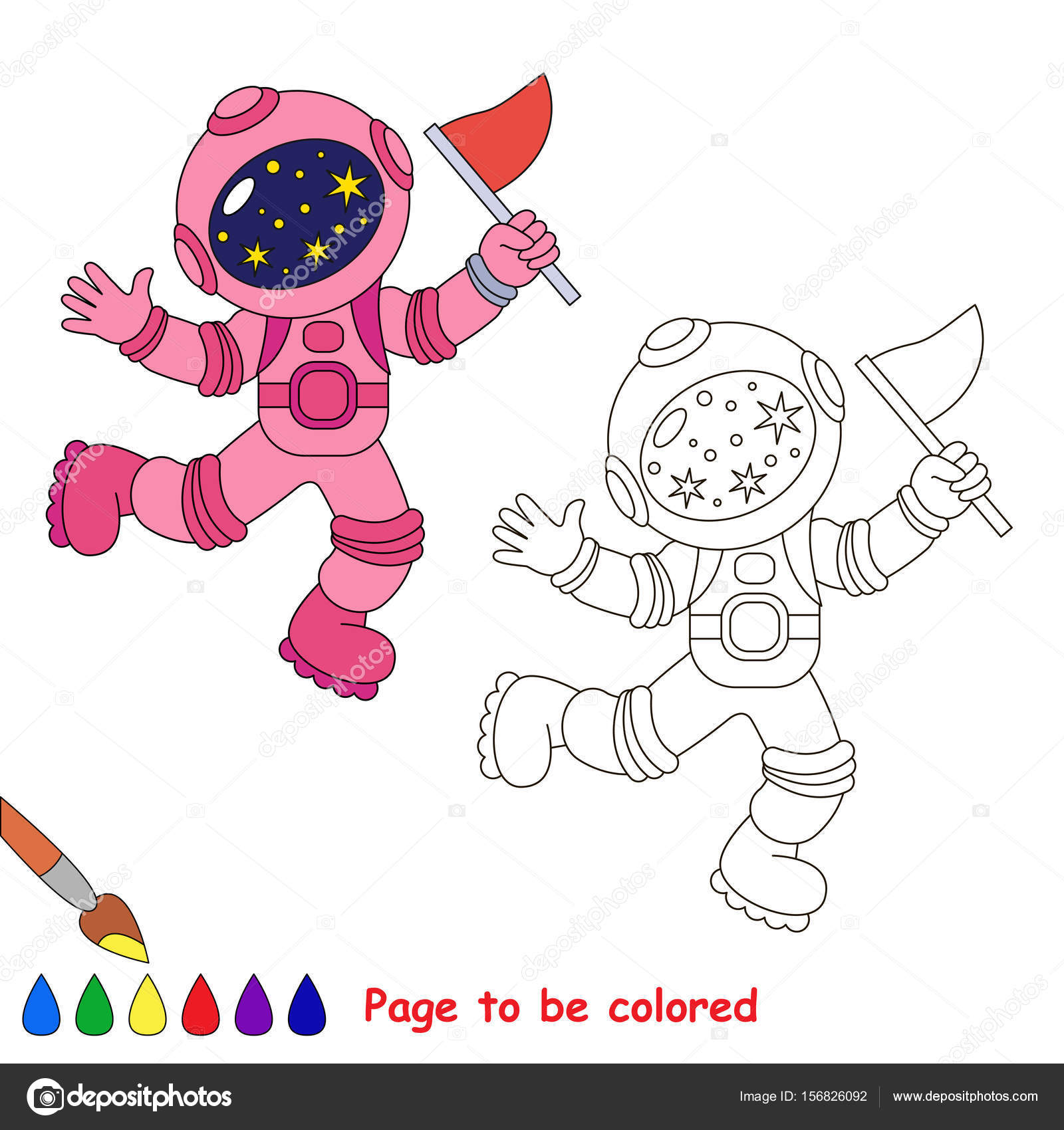 レベルが簡単な教育ゲーム就学前の子供のための塗り絵色ピンク宇宙飛行士面白い ストックベクター C Anna Mikhailova
