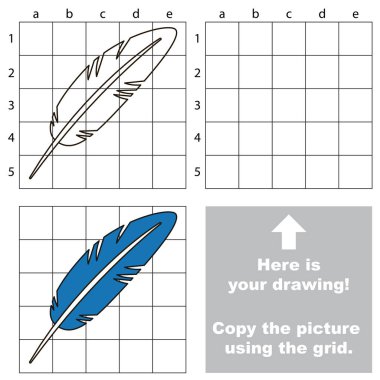 Kılavuz çizgileri, okul öncesi çocuk eğitimi kolay oyun düzeyi için basit eğitim oyunu, oyunu mavi tüy ile çizim çocuk kullanarak resim kopyalama