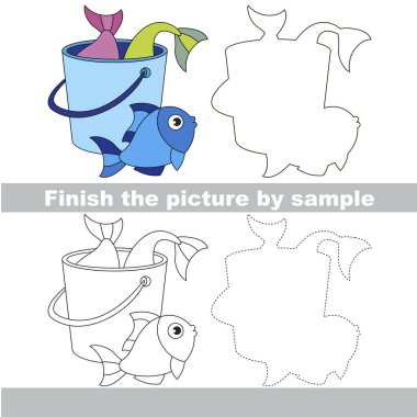 Zorluk, basit eğitim oyun çocuklar için örnek tarafından resmi bitirmek ve balık yakalamak çizmek için kolay oyun seviyesi ile okul öncesi çocuklar için çalışma çizim