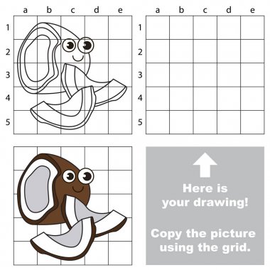 Kullanarak kılavuz çizgileri, okul öncesi çocuk eğitimi kolay oyun düzeyi için basit eğitim oyunu, oyun komik Hindistan cevizi dilimi çizim çocuk resim kopyalama