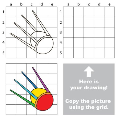Kılavuz çizgileri, okul öncesi çocuk eğitimi kolay oyun düzeyi için basit eğitim oyunu, Çocuk oyun alanı uydu ile çizim kullanarak resim kopyalama