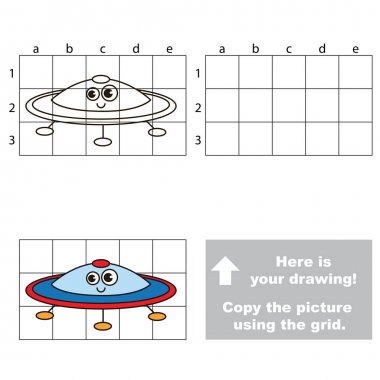 Kılavuz çizgileri, okul öncesi çocuk eğitimi kolay oyun düzeyi için basit eğitim oyunu, oyun komik Ufo ile çizim çocuk kullanarak resim kopyalama