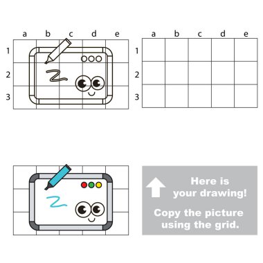 Kılavuz çizgileri, okul öncesi çocuk eğitimi kolay oyun düzeyi için basit eğitim oyunu, sevimli beyaz tahta ile oyun çizim çocuk kullanarak resim kopyalama