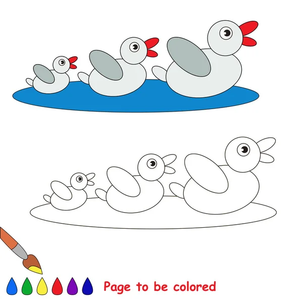 Tres Patos Salvajes Madre Bebés Para Colorear Libro Para Colorear — Vector de stock