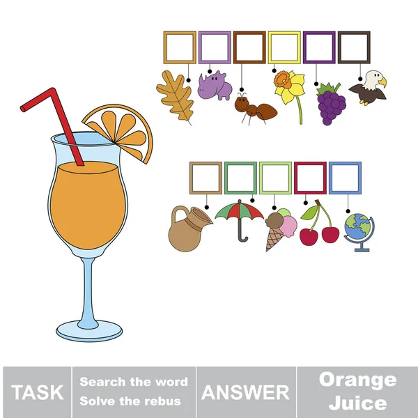 Educatieve Puzzel Spel Voor Kinderen Zoek Verborgen Woord Orange Juice — Stockvector