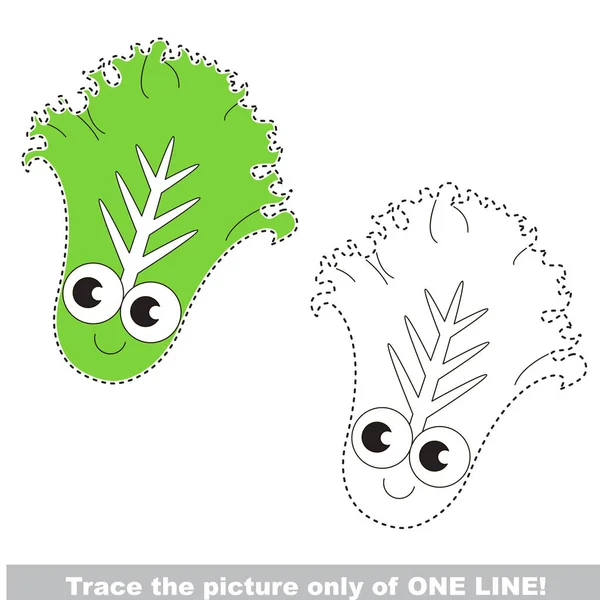 Funny Green Lettuce Traced Only One Line Tracing Educational Game — Stock Vector