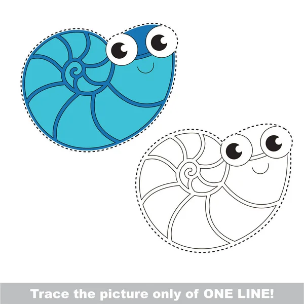 Blue Seashell Traced Only One Line Tracing Educational Game Preschool — Stock Vector