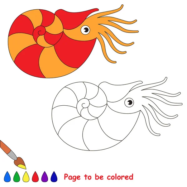 Red Orange Nautilus Colored Coloring Book Preschool Kids Easy Educational — Stock Vector