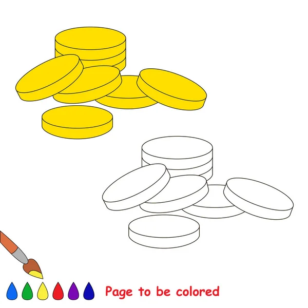 Cash Money Gold Coins Colored Coloring Book Preschool Kids Easy — Stock Vector