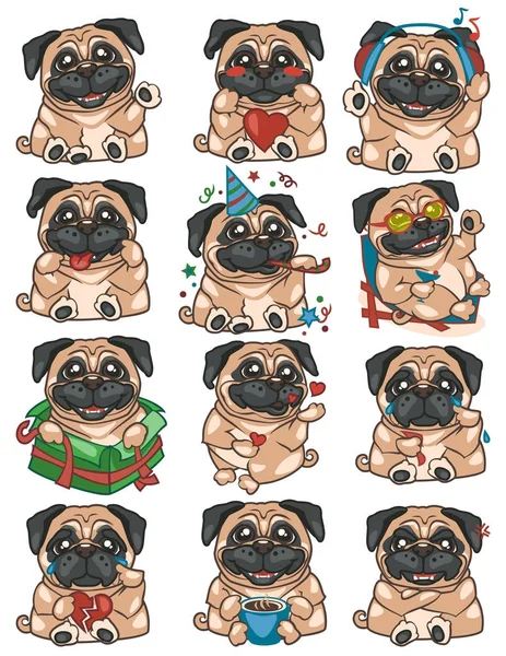 A set of stickers with cute dogs different emotions — Stock Vector